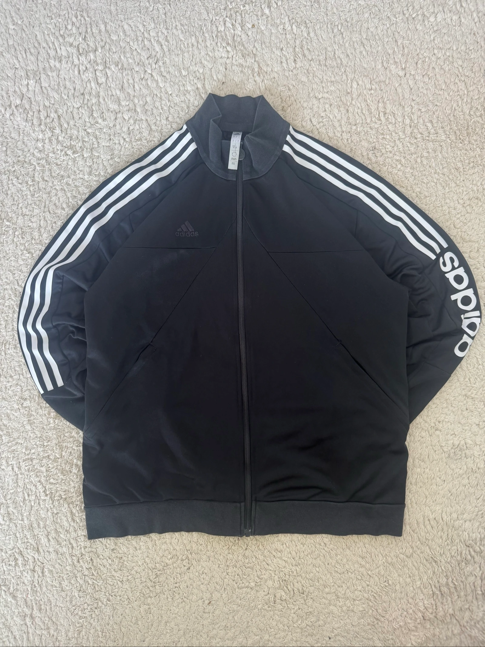 Adidas Track Jacket Black Logo Sleeve Full Zip Sportswear 3 Stripes Men’s L – photo 6